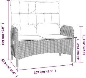 2 pcs conjunto de jantar p/ jardim c/ almofadões vime PE cinza