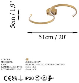 Candeeiro de Teto Es – Dourado – 25 cm x 51 cm x 5 cm