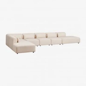 Sofá Modular De Canto Em 6 Peças Com Duplo Divã Fogler Tecido Pele De Borrego Bege Creme - Sklum
