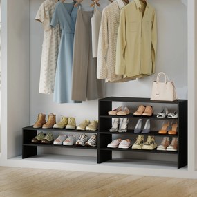 Estante para Sapatos Empilhável, 78 x 30 x 89 cm, 6 Prateleiras, Preto