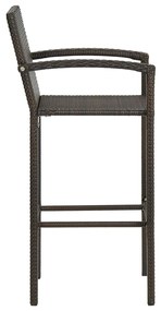 3 pcs conjunto de bar p/ jardim vime PE castanho