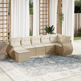 7 pcs conjunto de sofás p/ jardim com almofadões vime PE bege