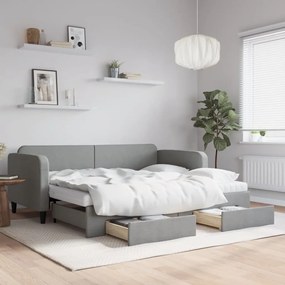 Sofá-cama c/ gavetão e gavetas 90x190 cm tecido cinzento-claro