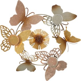 Castiçal Redondo com Borboletas e Flores Multicolor – 39x35,5x7 cm