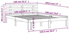 Cama sem colchão 140x190 cm pinho maciço castanho-mel
