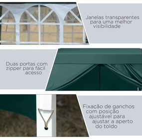 Outsunny Tenda de Jardim com Paredes Laterais Amovíveis Janelas Porta com Zíper e Bolsa de Transporte 295x295x195-258 cm Verde