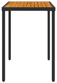 Mesa de jardim com tampo em acácia 115x54x74 cm vime PE preto