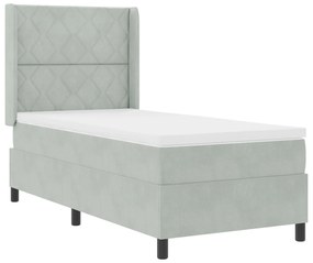 Cama Box Spring com Colchão &amp; Luz LED Cinza Claro 90x190 cm Veludo