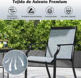 Conjunto de 2 cadeiras de jantar de jardim com assento respirável Estrutura metálica encosto alto e apoios de braços ergonómicos Azul