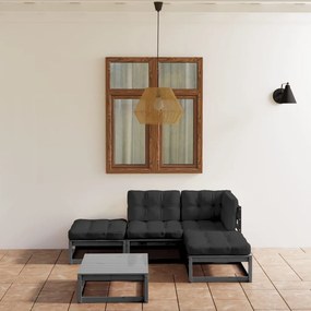 vidaXL 5 pcs conjunto lounge de jardim c/ almofadões pinho maciço