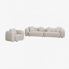 Conjunto De Sala Com Sofá Modular De 2 Peças E Poltrona Em Chenille Coco Chenille Grossa Branca - Sklum