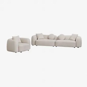 Conjunto De Sala Com Sofá Modular De 2 Peças E Poltrona Em Chenille Coco Tecido De Chenille Espesso Branco - Sklum