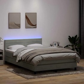 vidaXL Cama box spring c/ colchão e LED 140x210 cm veludo cinzento-claro