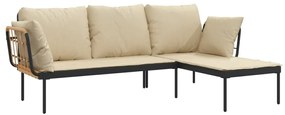 3 pcs conjunto lounge de jardim c/ almofadões beges vime PE
