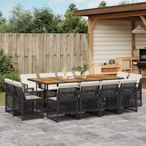 vidaXL 13 pcs conjunto de jantar p/jardim com almofadões vime PE preto