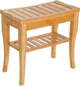 HOMCOM Banco para Casa de Banho de Bambu com Prateleira de Arrumação Antiderrapante Impermeável e Resistente 47,5x26x44,5 cm Madeira | Aosom Portugal