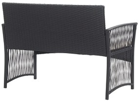 4 pcs conjunto lounge de jardim c/ almofadões vime PE preto