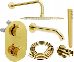 Mexen Kai DR70 conjunto de chuveiro e banheira embutido com chuveiro de teto 30 cm, dourado - 77602DR70301-50