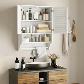 Armário de parede para casa de banho  com 2 portas Estante ajustável Toalheiro 60 x 22 x 75 cm Branco