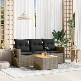 vidaXL 4 pcs conjunto sofás de jardim c/ almofadões vime PE cinzento