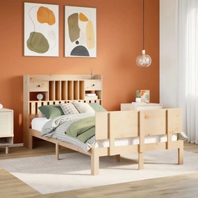 vidaXL Cama com estante sem colchão 120x200 cm pinho maciço