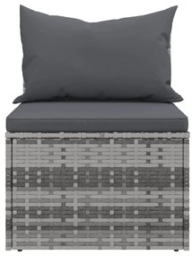 4 pcs conjunto sofás de jardim c/ almofadões vime PE cinzento