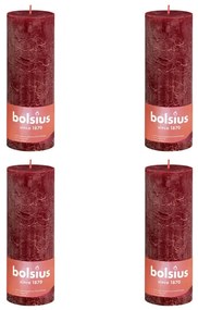 Bolsius Velas rústicas cilíndricas Shine 4pcs 190x68mm vermelho veludo