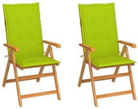 vidaXL Cadeiras jardim c/ almofadões verde brilhante 2 pcs teca maciça