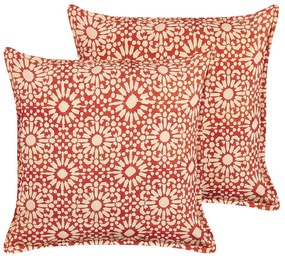 Conjunto de 2 almofadas decorativas com padrão geométrico em algodão vermelha e branca 45 x 45 cm CEIBA Beliani