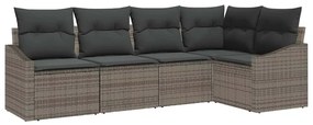 Conjunto de Sofá de Jardim de 5 Peças com Almofadas Cinza em Rattan Si
