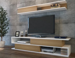Móvel TV Sims – Branco e Teca – 176x39x31,5 cm