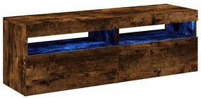 Mesas cabeceira c/ LEDs 2 pcs 60x35x40 cm carvalho fumado