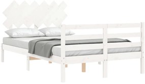 Estrutura de cama de casal c/ cabeceira madeira maciça branco