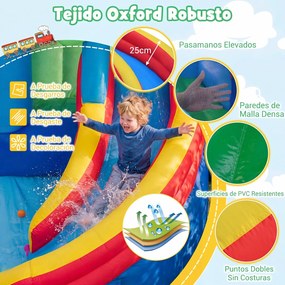 Castelo insuflável Escorrega aquático insuflável com parque infantil (SEM SOPRADOR) , piscina de salpicos, canhão de água e jogos de precisão Multicol