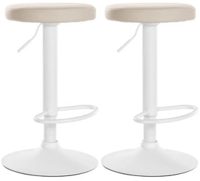 Conjunto de 2 bancos altos em couro sintético de estrutura branca 60-81 x 38,5 cm cor creme