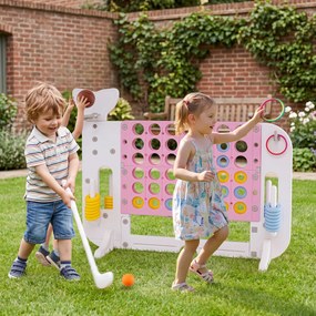 Jogo 4 em Linha Multifunções, 140 x 47 x 108 cm, Altura Regulável, Cor-de-rosa