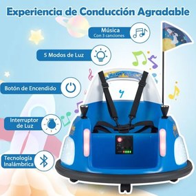 Carrinho de choques elétrico infantil 12V com bateria, luzes intermitentes, controle remoto, joystick duplo giratório 360°, azul marinho