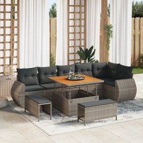 Conjunto de Sofás de Jardim de 9 Peças com Almofadas Cinza Vime PE Acá