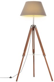 vidaXL Candeeiro de chão tripé 141 cm teca maciça castanho mel/cinza