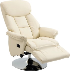Poltrona de relaxamento reclinável e giratória com apoio para os pés ajustável, até 150 kg, para sala de estar, quarto, home cinema, cor creme