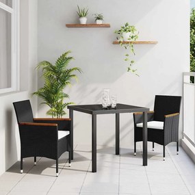 vidaXL Conjunto de Jantar para Jardim 3 pcs Preto Rattan Sintético