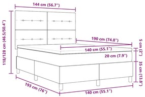 Cama Box com Colchão vidaXL Cinza Claro 140x190 cm Veludo