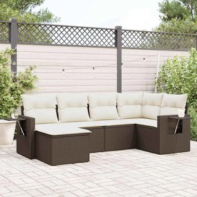 6 pcs conjunto de sofás jardim c/ almofadões vime PE castanho