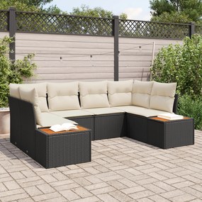 Conjunto de Sofá de Jardim de 6 Peças com Almofadas Preto Rattan de Polietileno de Acácia