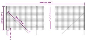 Cerca de malha de arame 2,2x10 m aço galvanizado antracite