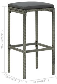 Bancos de bar com almofadões 4 pcs vime PE cinzento