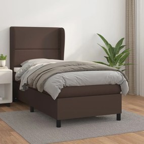 vidaXL Cama com molas/colchão 80x200 cm couro artificial castanho