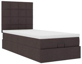 Cama otomana com colchão &amp; LEDs 90x200cm tecido castanho escuro