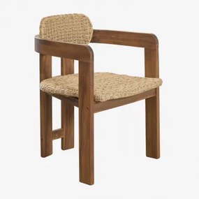 Cadeira De Jantar Ginara Acacia Wood E Synthetic Rattan Com Braços Castanho Acácia - Sklum