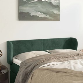 Cabeceira de cama c/ abas veludo 147x23x78/88cm verde-escuro